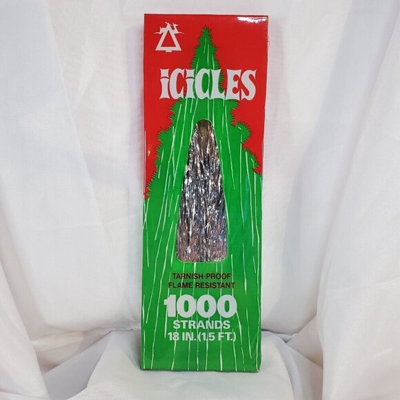 VTG Silver Tinsel Christmas Icicles 18" 1000 Strands Tarnish & Flameproof NEW - Picture 1 of 2